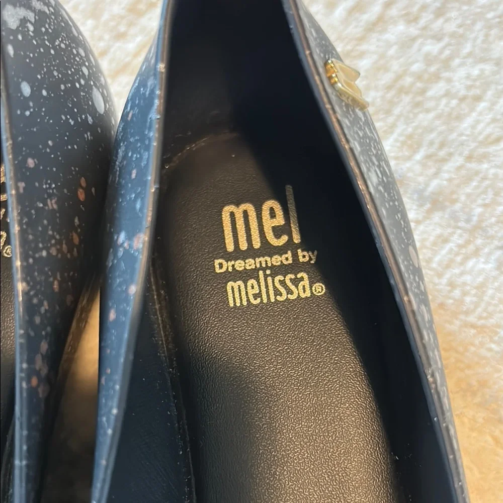 Mini Melissa Kids Black Peep Toe Ballerina Flats. - Picture 3 of 7